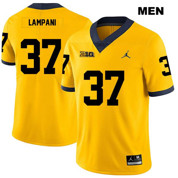 Men's NCAA Michigan Wolverines Jonathan Lampani #37 Yellow Jordan Brand Authentic Stitched Legend Football College Jersey FK25Q61JC